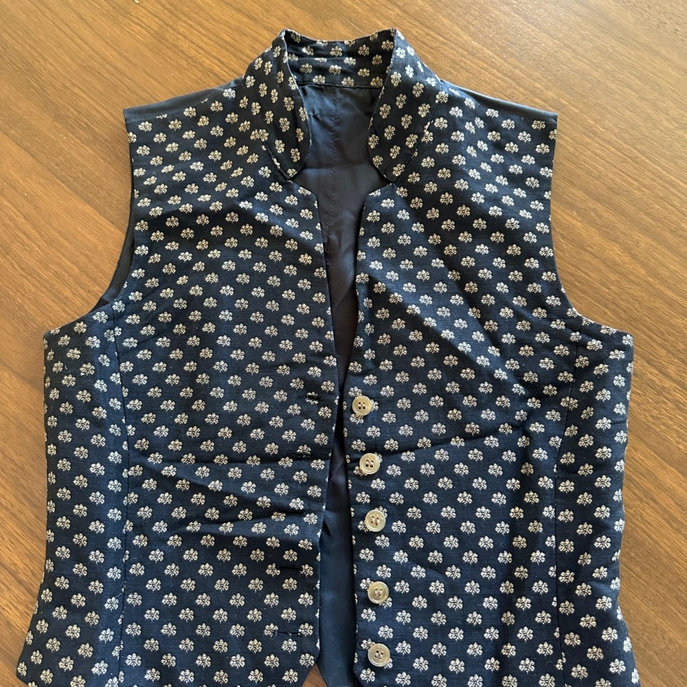 Navy Blue Floral Button-Up Vest
